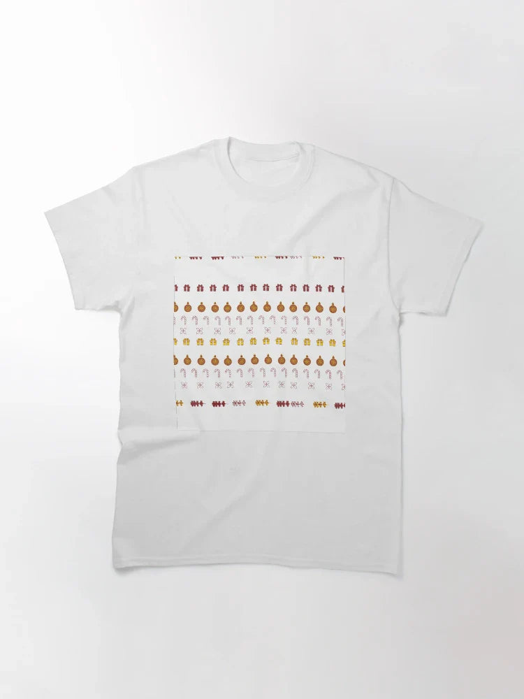 Festive Stripes with Gifts & Ornaments Pattern Maroon on White