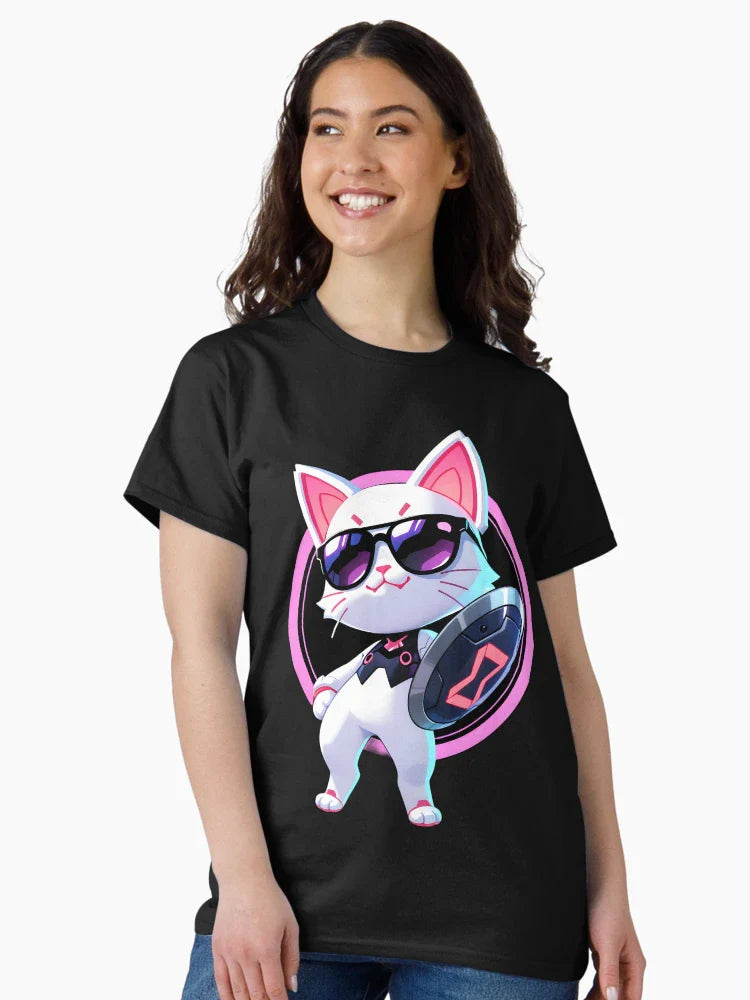 Cyberpunk Neon 3D Chibi Cat with Shield