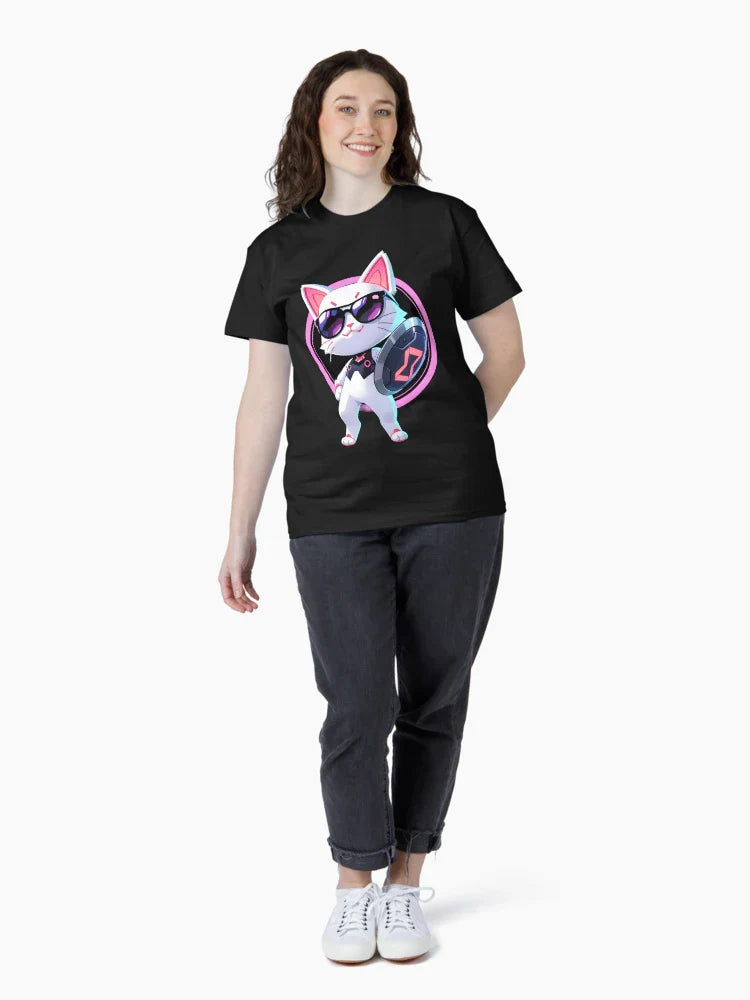 Cyberpunk Neon 3D Chibi Cat with Shield