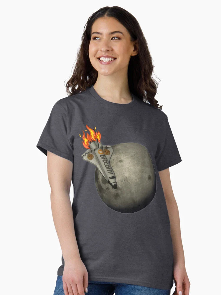 bitcoin to the moon - 3d artwork with cartoon flames