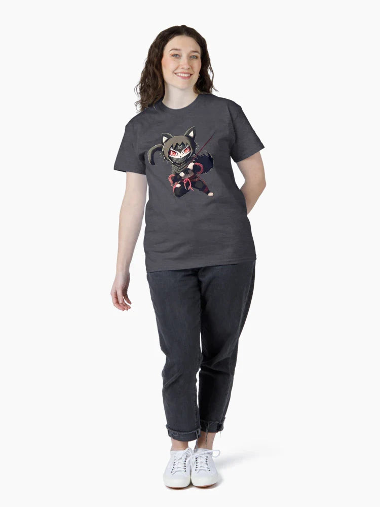 3D Anime Feline Ninja Hero Ready with Sword Drawn and Pink, Black and Grey Tones