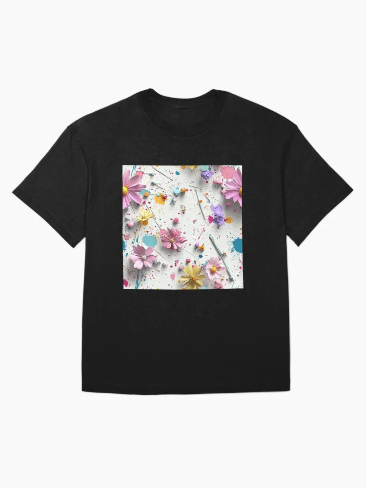 Splatters and Florals, 3D Makes the picture look dimensional and deep Gives a lively feeling The tenderness of the flowers and the abstractness and freedom of the splashes of color