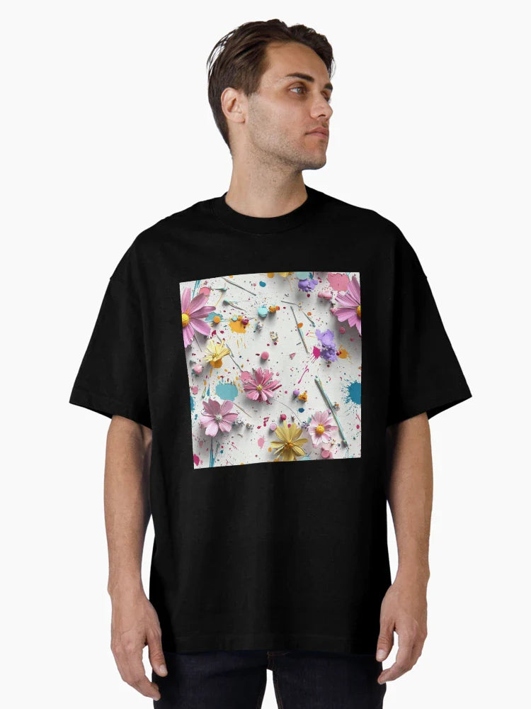 Splatters and Florals, 3D Makes the picture look dimensional and deep Gives a lively feeling The tenderness of the flowers and the abstractness and freedom of the splashes of color