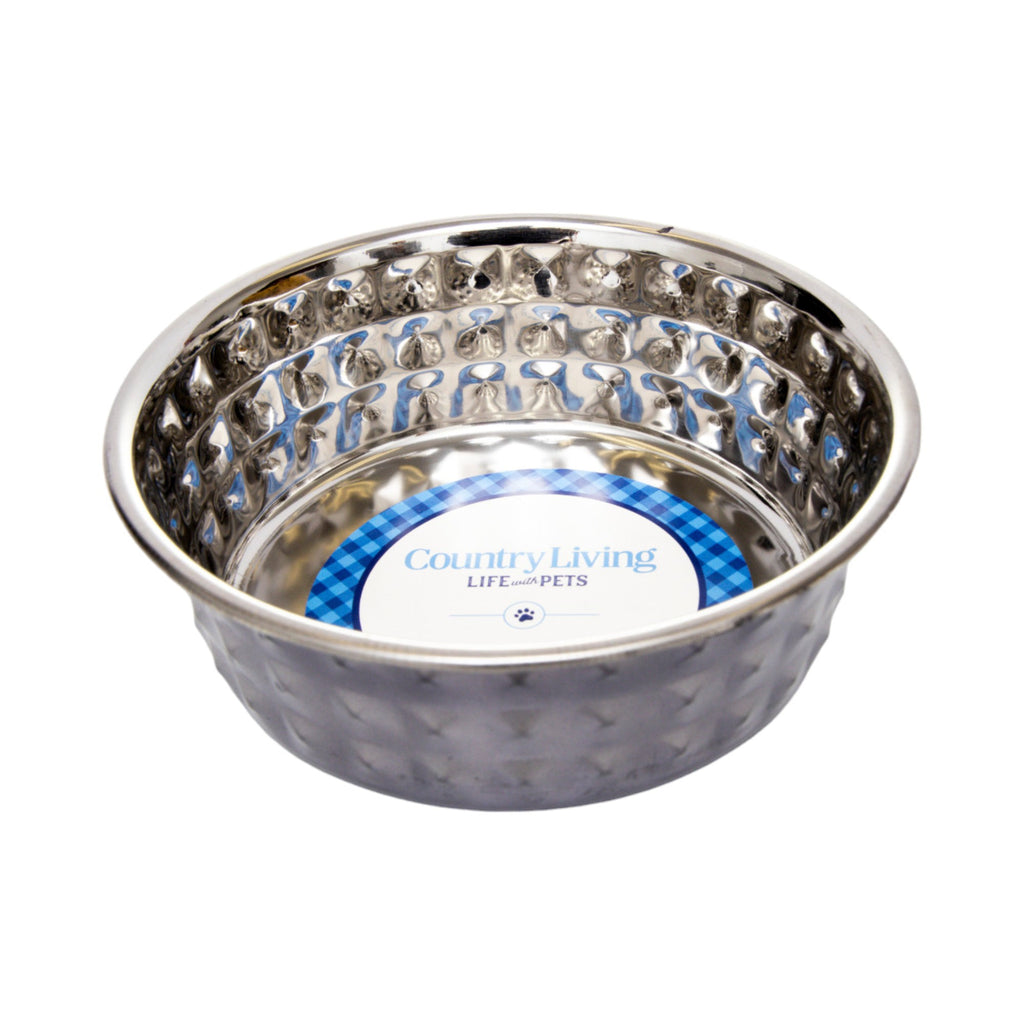Country Living Set of 2 Hammered Stainless Steel Dog Bowls – Black Pearl