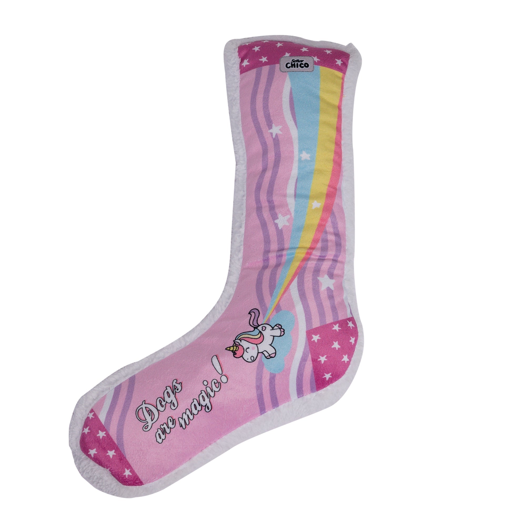 Squeaky Sock Plush Dog Toy – Whimsy Wonders Unicorn Design
