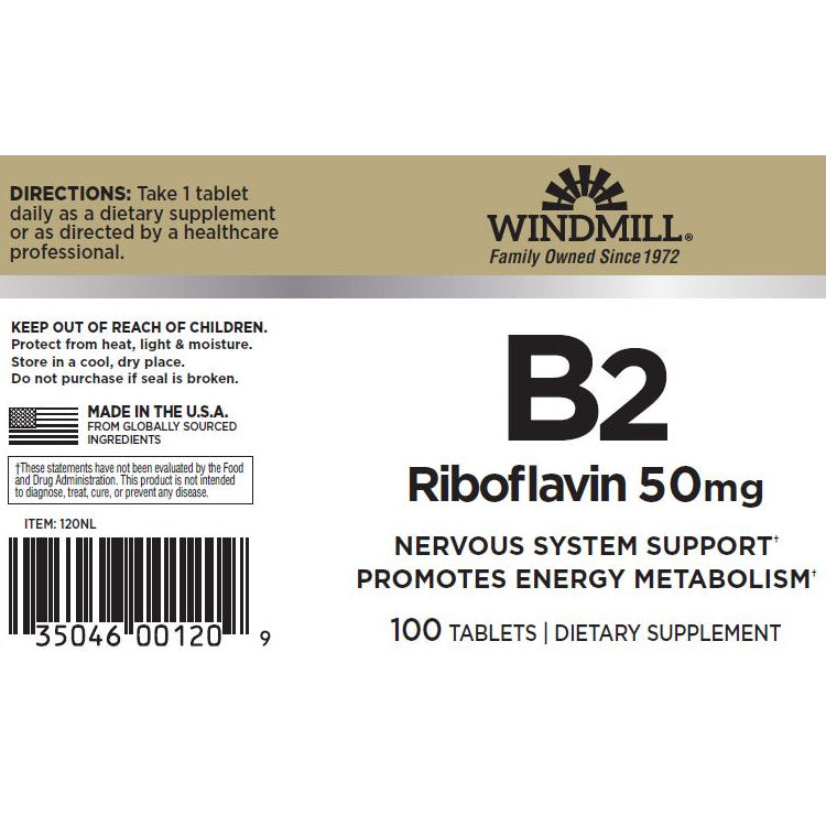 100ct Windmill VIT B-2 TABS 50 MG